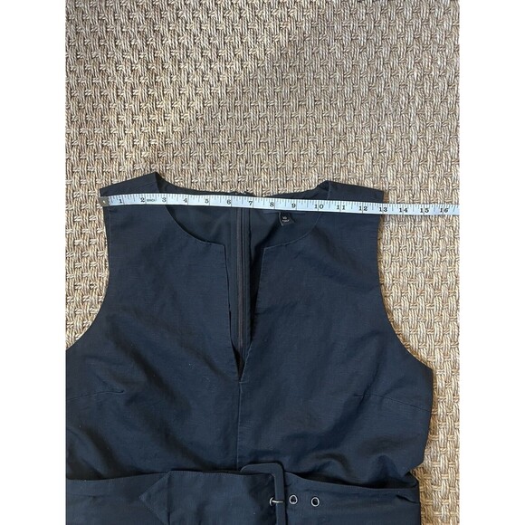 Banana Republic Romper Jumpsuit Black Linen/Cotton Wide Leg Cropped Belted Sz 10 - Picture 3 of 9